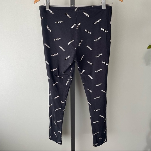Adidas AOP Tight All Over Printer Logo Legging Pant Black White Midrise Medium - Picture 3 of 10